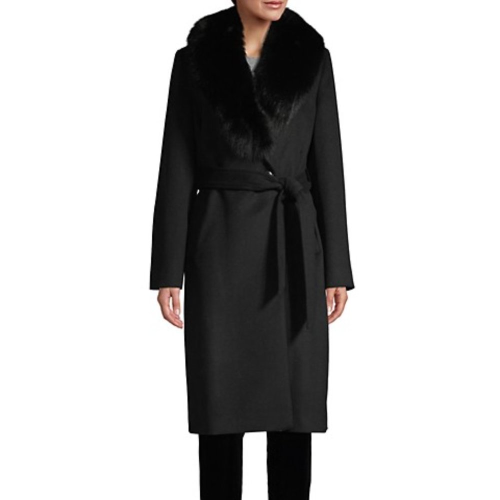 Sofia Cashmere Fox Fur-Collar Wool-Blend Coat